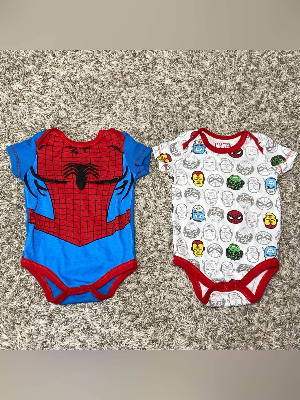 MARVEL Avengers Spiderman Baby One Piece Bodysuit Bundle Of 2ea Size 3-6M
